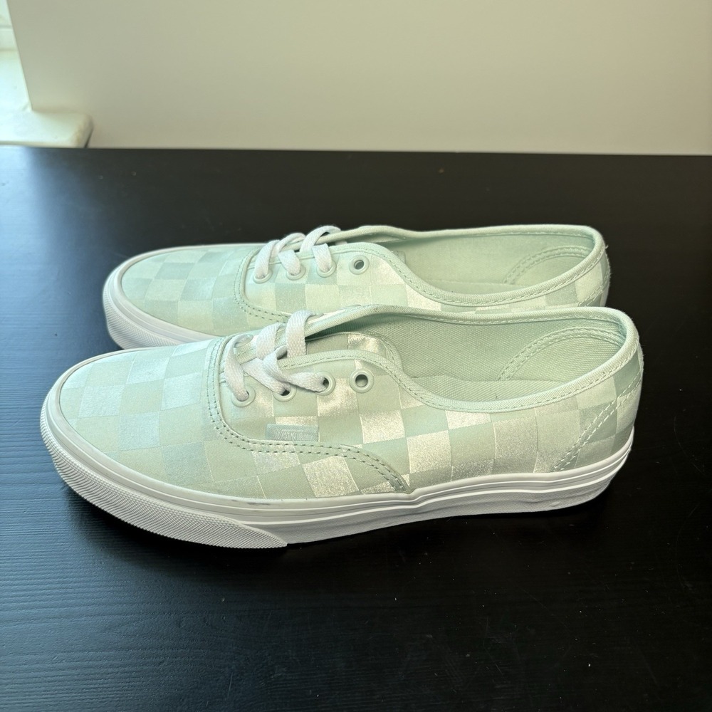 Vans Authentic Women's Satin Checkerboard Spa Blue Shoes Size 7.5 US - BRAND NEW